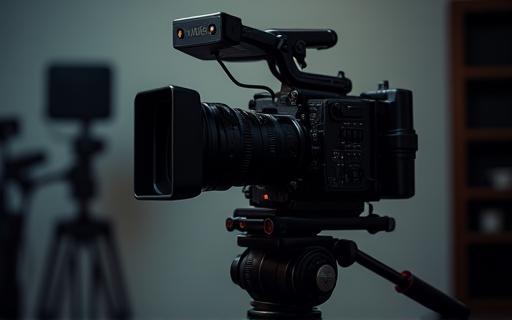 Caméra de cinéma professionnelle sur un trépied dans un environnement de studio