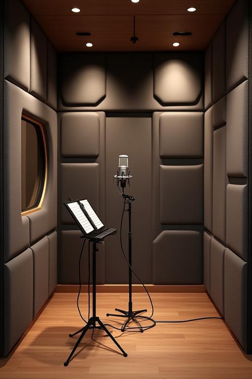 Intérieur d'une cabine d'enregistrement acoustique avec panneau diffusant
